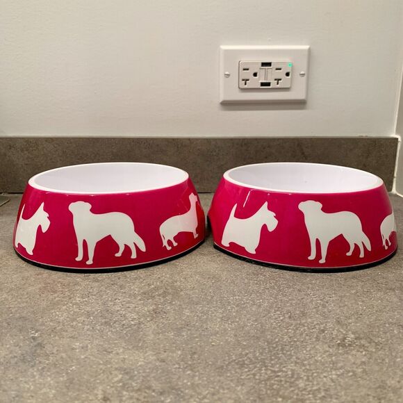 SET C. Wonder Hot Pink Dog Print Food Bowl Decorative Pet Bowls Anthropologie - Picture 13 of 15